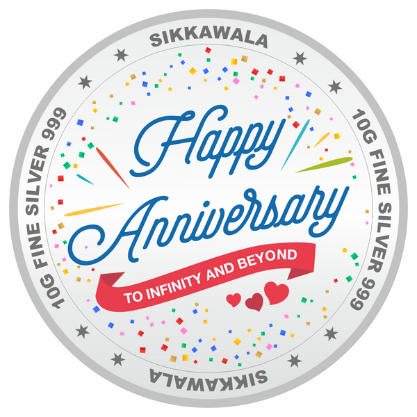 Sikkawala BIS Hallmarked  Personalised Anniversary 999 Silver Coin 10 gm -SKAVCPCUS-10