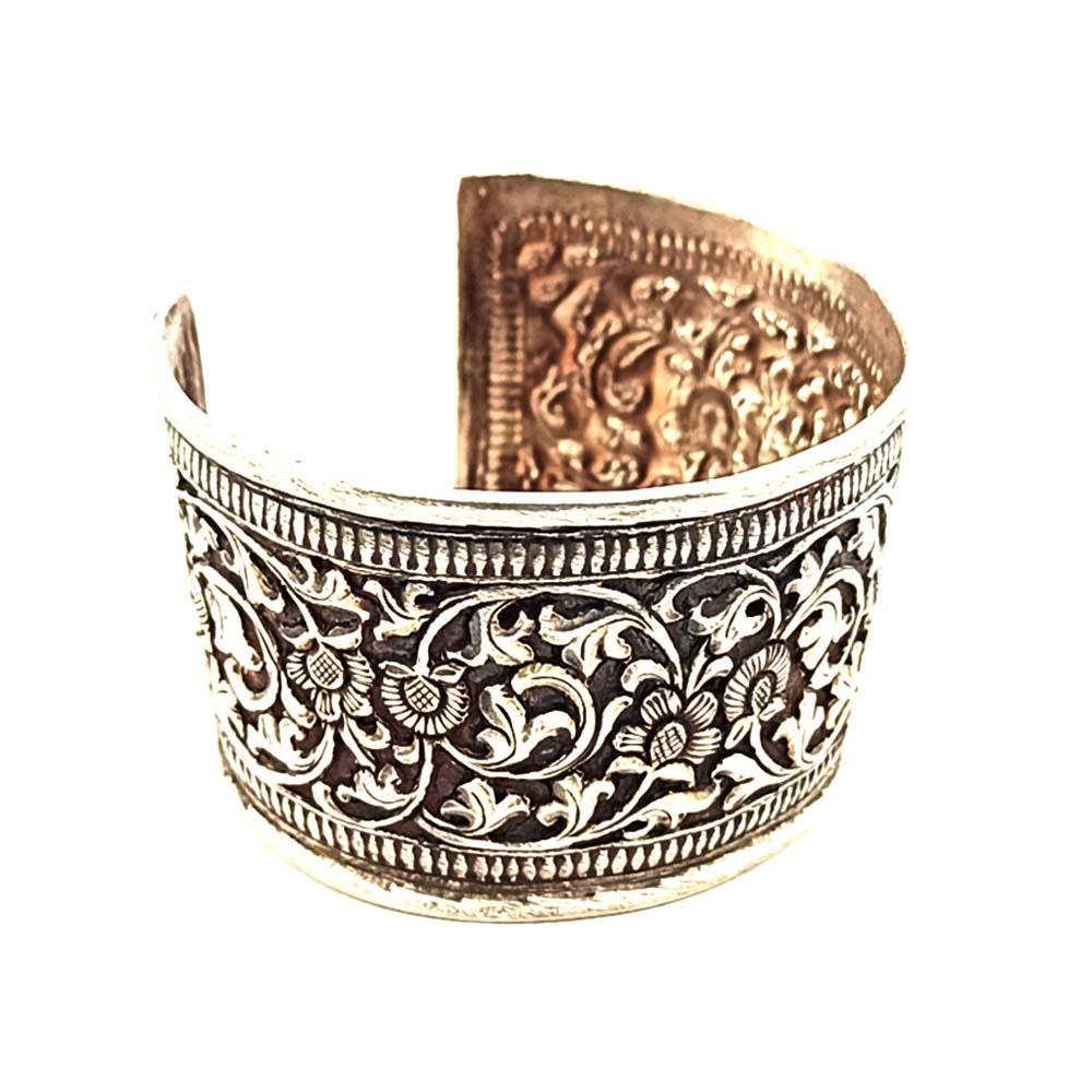 Sikkawala 925 Sterling Silver Oxidised Black Silver Tribal Inspired Kada For Women 3000706-1