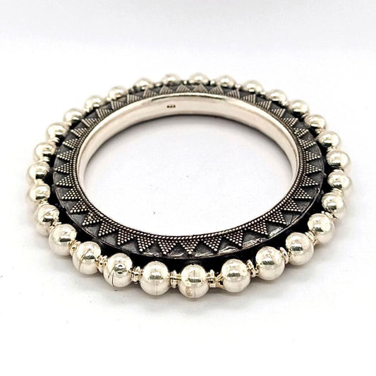 Sikkawala 925 Sterling Silver Oxidised Black Silver Tribal Inspired Kada For Women 3000711-1