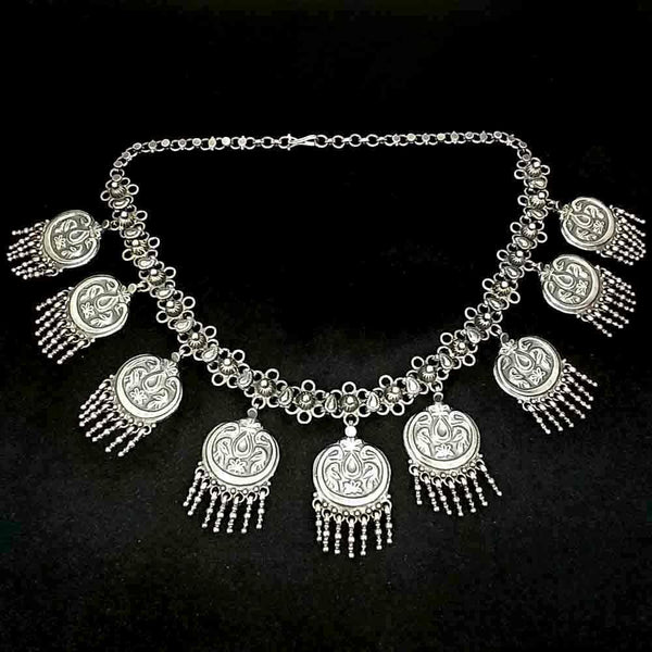 Sikkawala 925 Sterling Silver Oxidised Black Silver Tribal Inspired  Necklace Set For Women 3000715-1