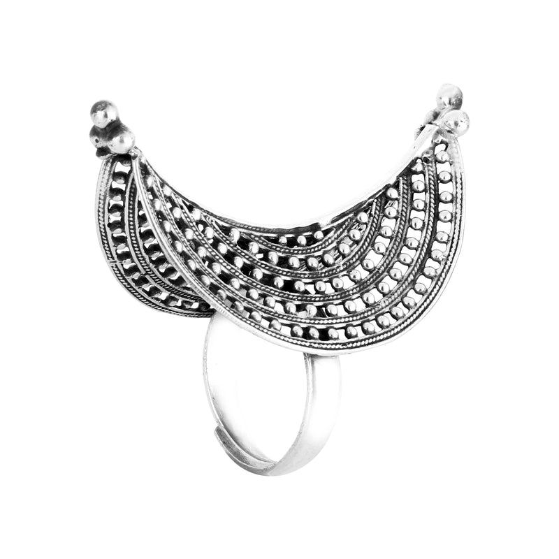 Sikkawala 925 Sterling Silver Oxidised Black Silver Handcrafted Ring For Women 3000723-1