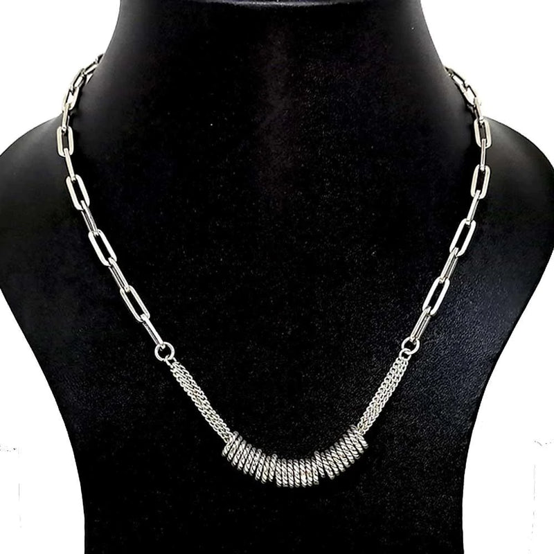 Sikkawala 925 Sterling Silver Oxidised Black Silver Tribal Trims Necklace For Women 3000088-1