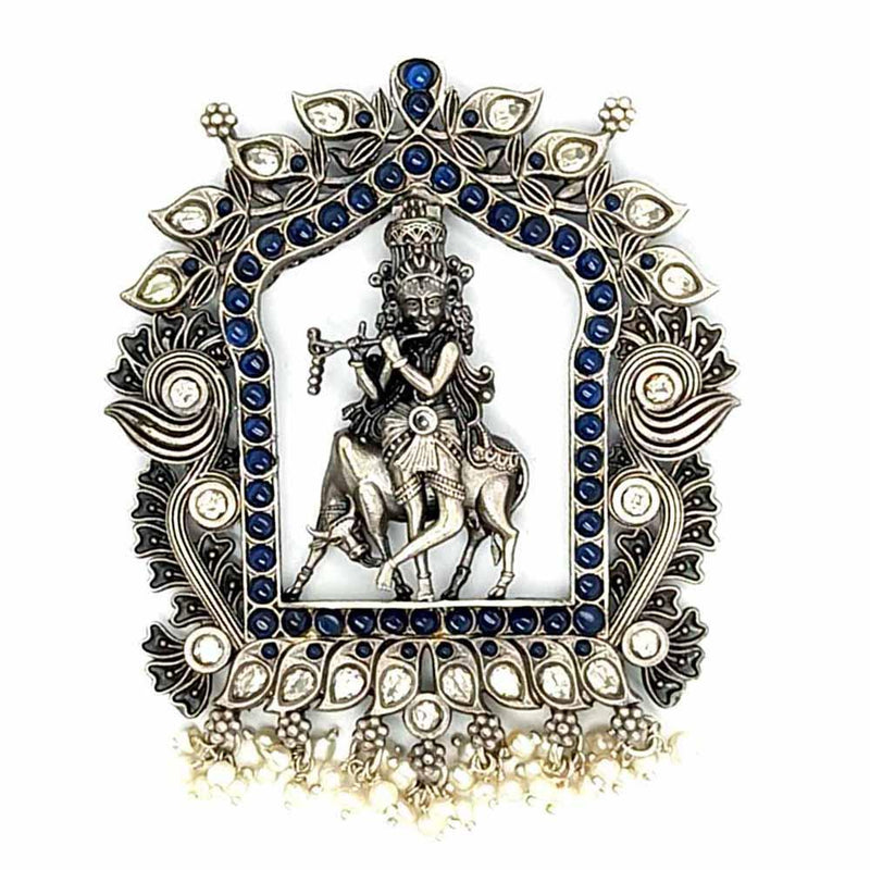 Sikkawala 925 Sterling Silver Oxidised Black Silver Krishna design Pendant for Women 3000824-1