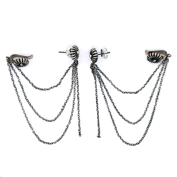 Sikkawala 925 Sterling Silver Oxidised Black Silver Flower Design Cuff Earring for Women 3000837-1