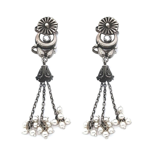 Sikkawala 925 Sterling Silver Oxidised Black Silver Flower Design Cuff Earring for Women 3000839-1
