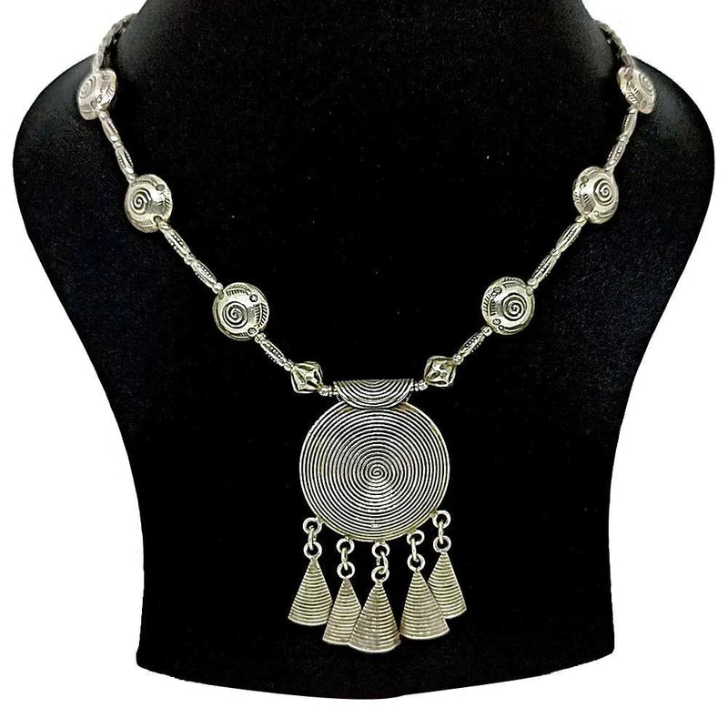 Sikkawala 925 Sterling Silver Oxidised Black Silver Tribal Trims Necklace For Women 3000090-1