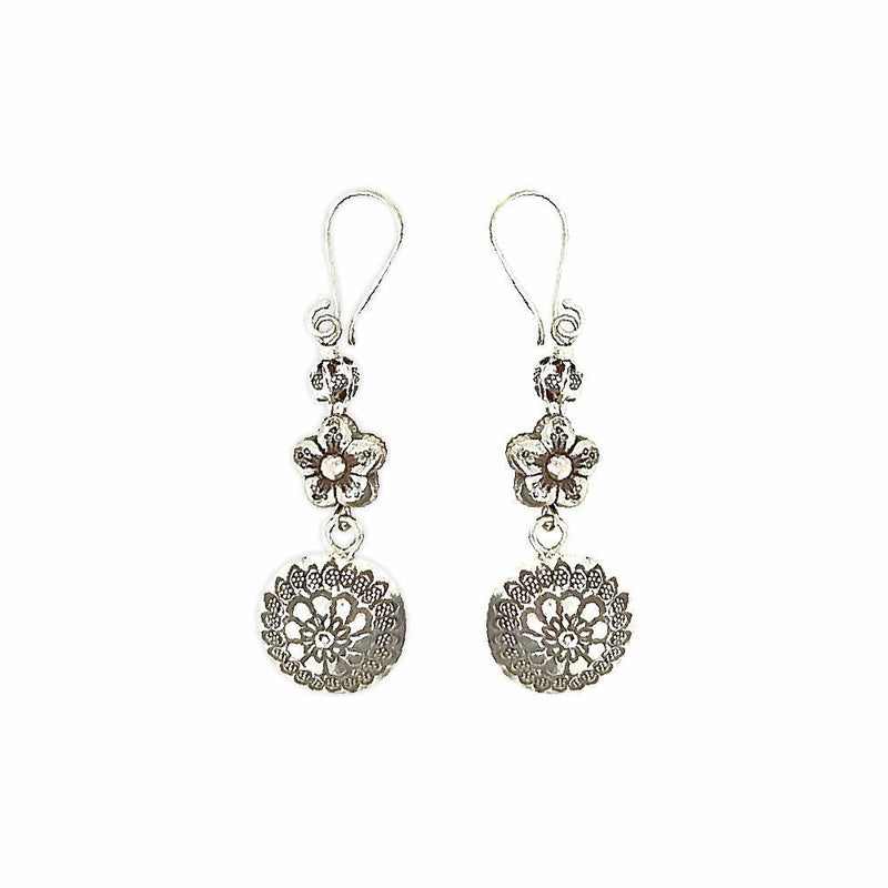 Sikkawala 925 Sterling Silver Oxidised Silver Floral Dangle Earring For Women 3000098-1